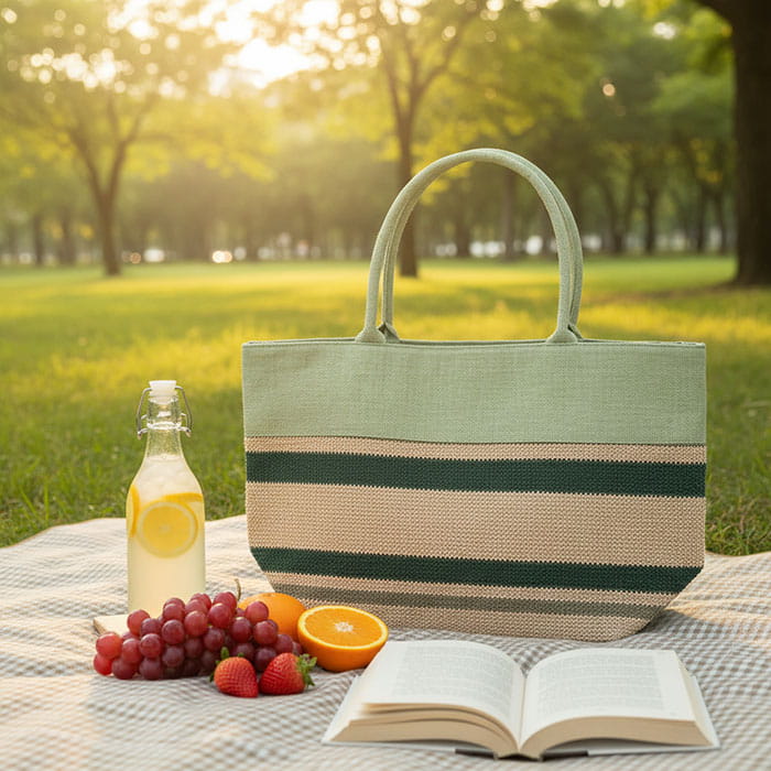 Geanta, BAG, Plaja, Iuta, 50x35x16cm, Bej/Verde, Geanta