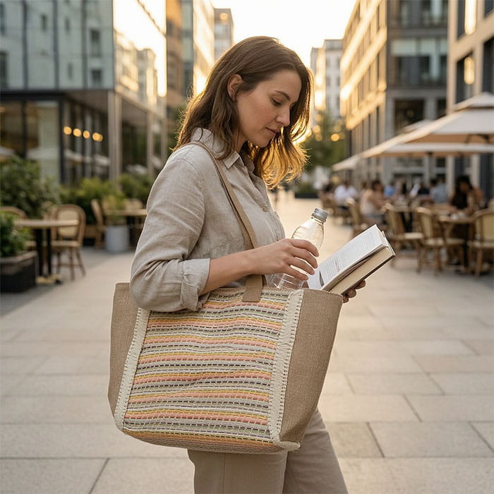 Geanta, BAG, Plaja, Iuta, 55x35x18cm, Bej, Geanta