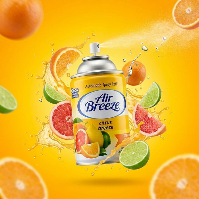 Air freshener replacement balon, AIR BREEZE, 250ml, Citrus, Aerosol, Interior/Exterior, Yellow