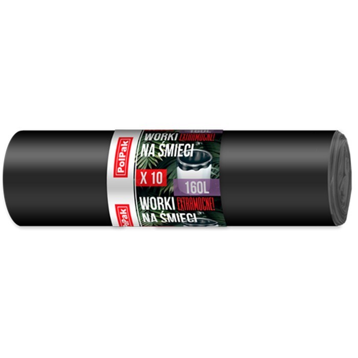 Saci menajeri, PolPak, 160L, 10 buc., Negru, Polietilena