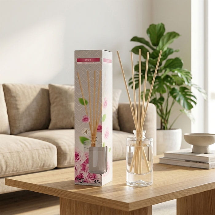 Odorizant camera, AURA, 45ml, Trandafir, Difuzor de parfum cu betisoare