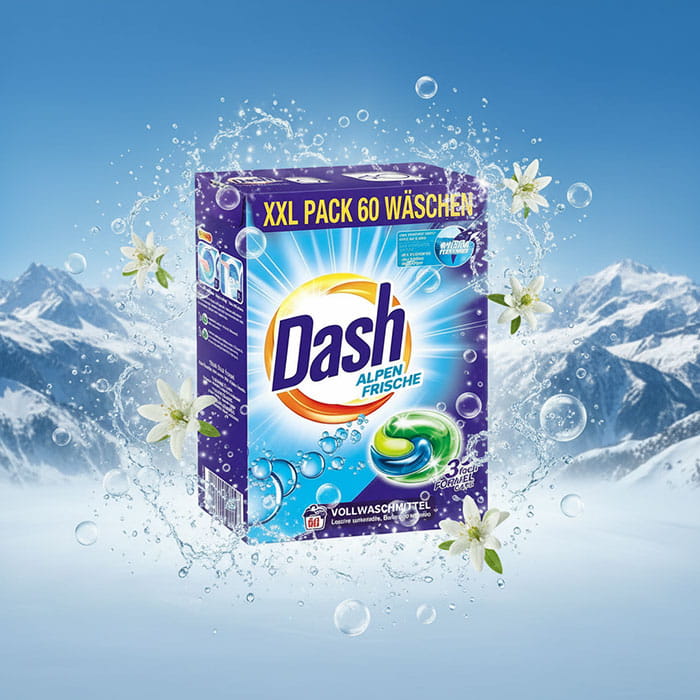 Detergent rufe, DASH, Capsule, 60 spalari, Alpine freshness, Universal, 30°C - 95°C, Pentru mașini de spălat