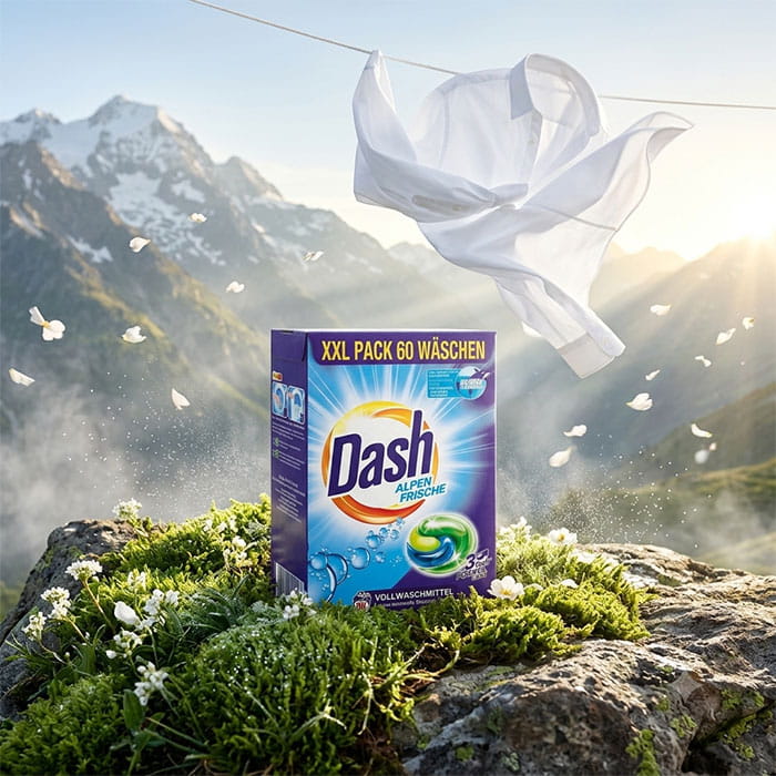 Detergent rufe, DASH, Capsule, 60 spalari, Alpine freshness, Universal, 30°C - 95°C, Pentru mașini de spălat