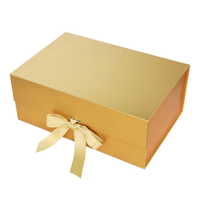 Foldable gift box, GS, 33x25x15 cm, Cardboard, Golden