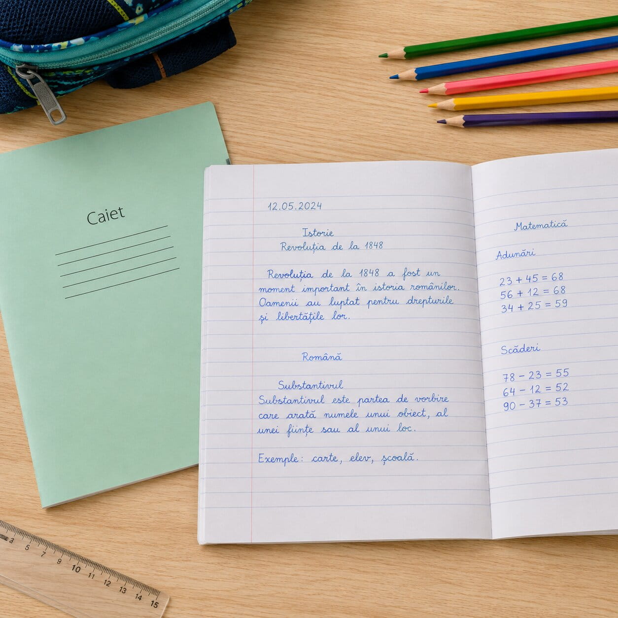 Caiet, PROSTAND, Linie mare, 12 file, Verde
