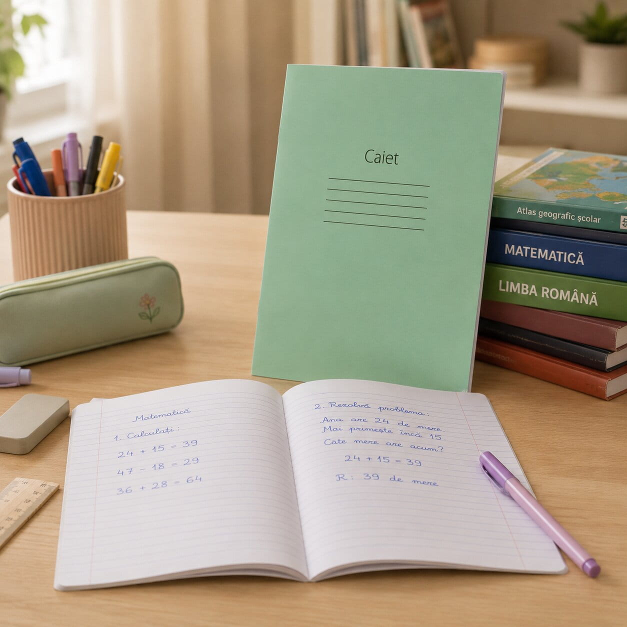 Caiet, PROSTAND, Linie mare, 12 file, Verde