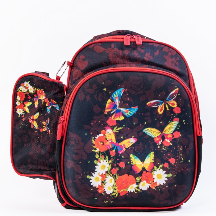 Backpack, GLEKOU, For girls, Textile, Orthopedic, For girls, 38cm, Black, With print