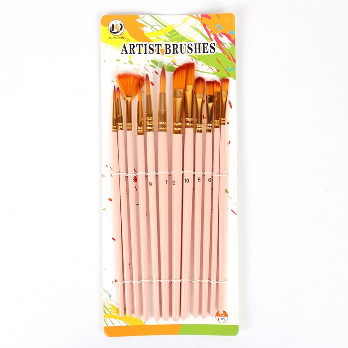 Brush set, BTS, 12 pieces, For Paintings, Wood, Gold/Powdery