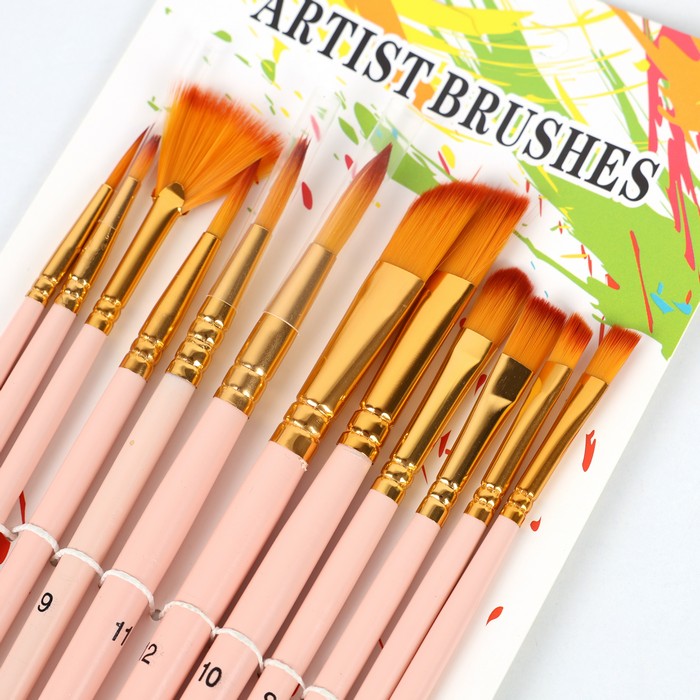 Brush set, BTS, 12 pieces, For Paintings, Wood, Gold/Powdery