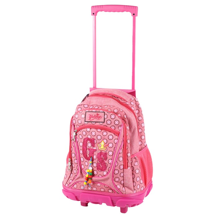 Valiza copii, YZLONG, Textil, Roz, Cu imprimeu, 55cm, 22cm, Cu maner, Cu roti