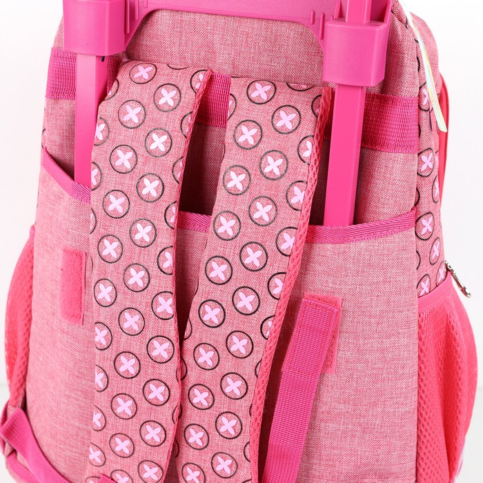 Valiza copii, YZLONG, Textil, Roz, Cu imprimeu, 55cm, 22cm, Cu maner, Cu roti