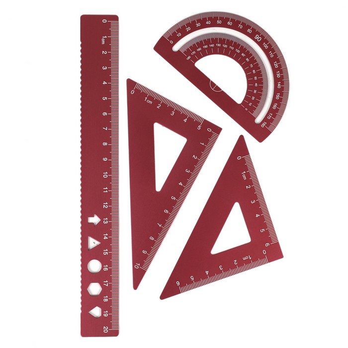 Set rigle, GS, 4 piese, Aluminiu, 20cm, Diverse Culori