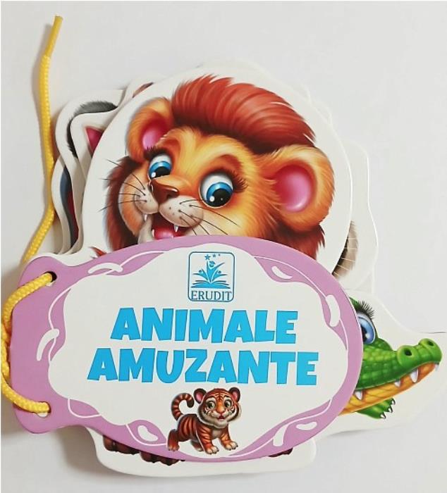 Carte cu siret animale amuzante, ERUDIT, Carton, 8 pag, 0-3 ani