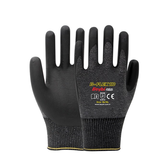 Work gloves smooth, BEYBI, Spandex Seamless, Gray/Black, XL, Polyester/ Nitrile