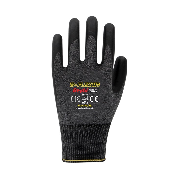 Work gloves smooth, BEYBI, Spandex Seamless, Gray/Black, XL, Polyester/ Nitrile