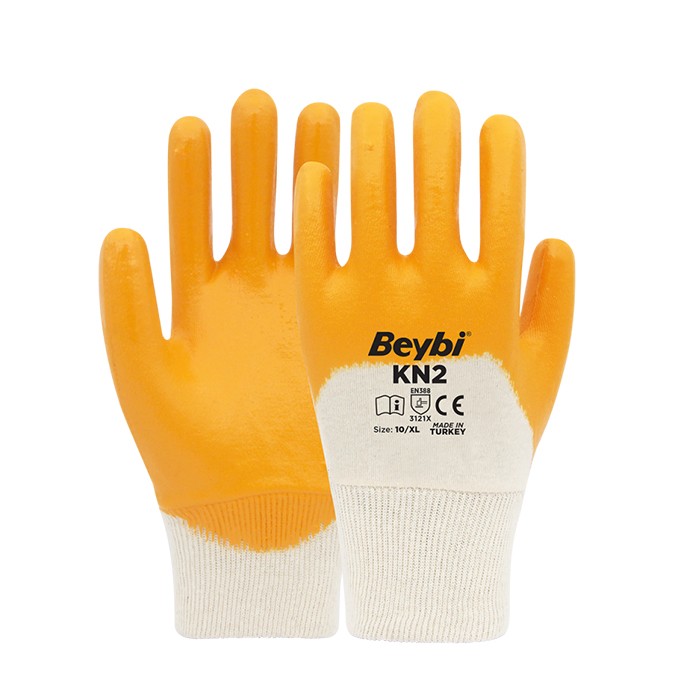 Work gloves smooth, BEYBI, Superior, White/Yellow, XL, Cotton/ Nitrile