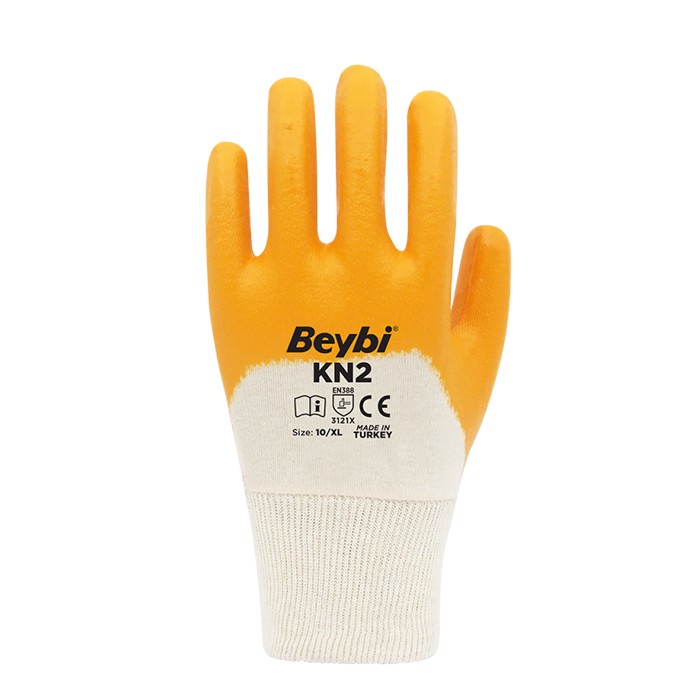 Work gloves smooth, BEYBI, Superior, White/Yellow, XL, Cotton/ Nitrile