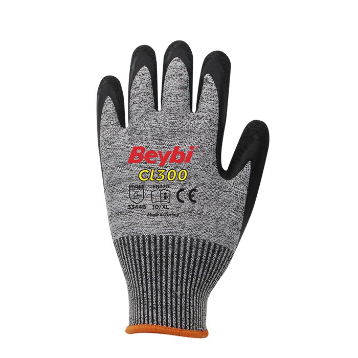 Work gloves smooth, BEYBI, Crinkle, Gray/Black, XL, Latex