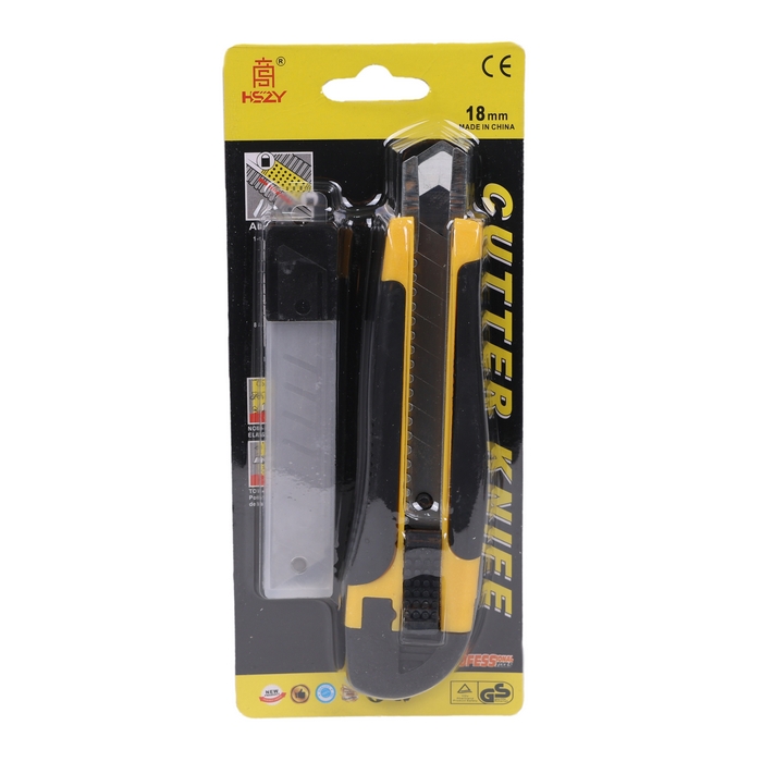 Cutter, GS, Plastic/Metal, 18 mm, Reserve knives, Black/Yellow