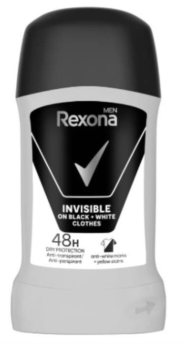 Antiperspirant rexona 50ml stick men, REXONA, Pentru Barbati, Stick, 50 ml, Black & White Invisible