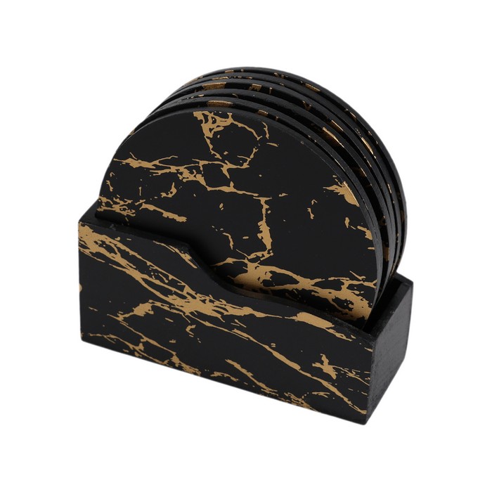 Suport cani, GS, Lemn, 6 piese, Negru/Auriu, Cu suport, 10.2x10.2 cm