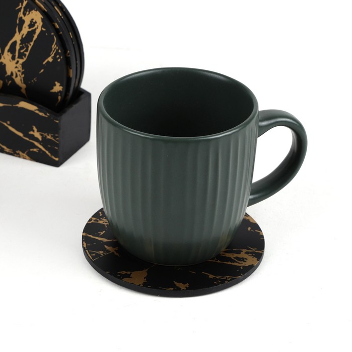 Suport cani, GS, Lemn, 6 piese, Negru/Auriu, Cu suport, 10.2x10.2 cm