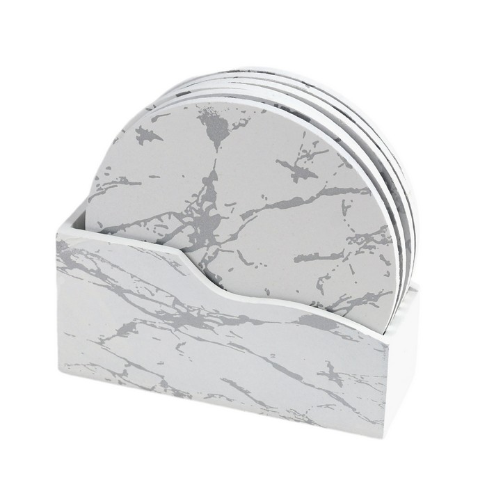 Suport cani, GS, Lemn, 6 piese, Alb/Argintiu, Cu suport, 10.2x10.2 cm