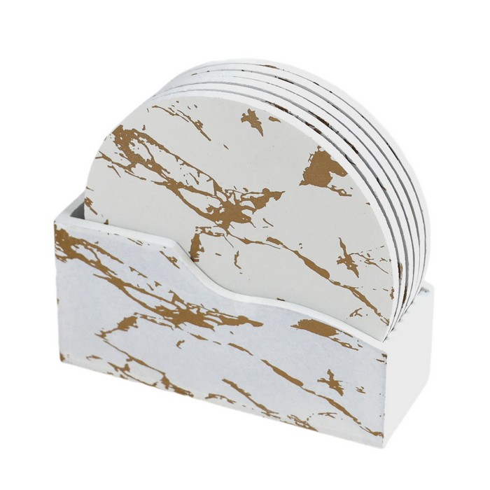 Suport cani, GS, Lemn, 6 piese, Alb/Auriu, Cu suport, 10.2x10.2 cm