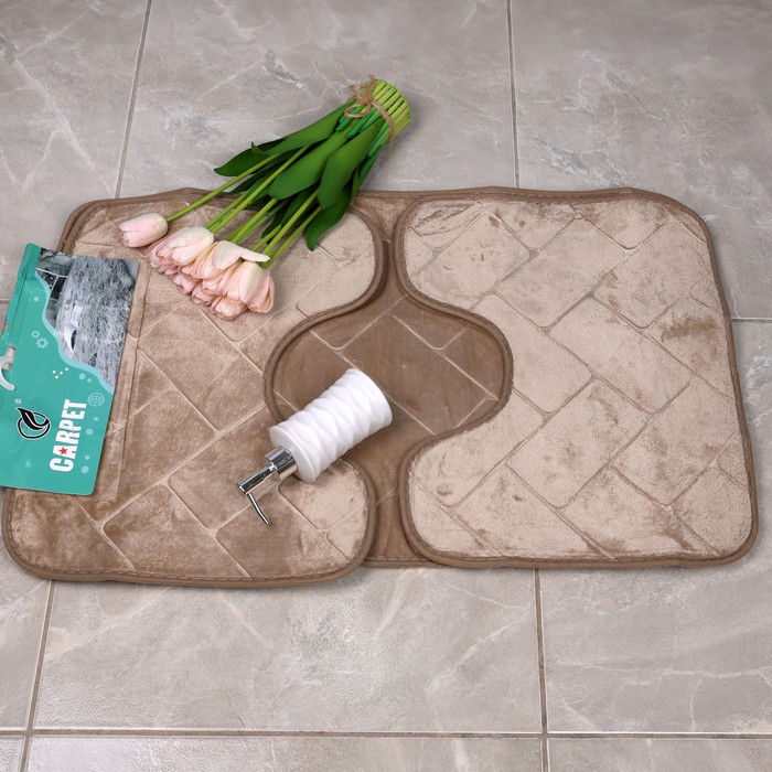 Set covoras baie, CARPET, 3 piese, Microfibra, 50x80cm, 50x40 cm, Diverse Culori, Dreptunghiular