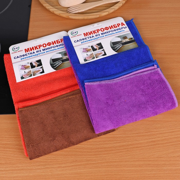 Set lavete, HONG MING, 2 piese, Microfibra, 40x40cm, Diverse Culori