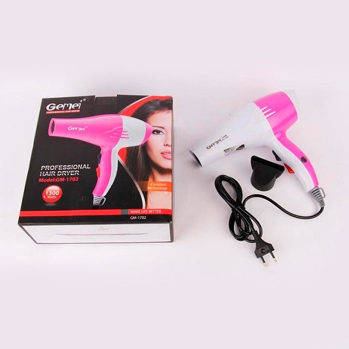 Hair dryer, GEMEI, White/Pink, Plastic, Network, 1200 w, 220/240 V