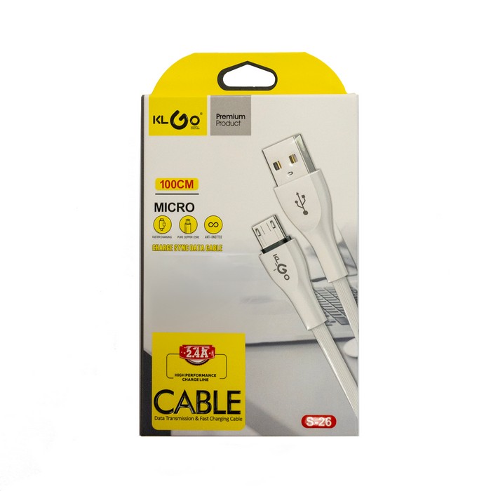 Кабель usb, KLGO, Android, 2.4 A, 1м, Цвета в ассортименте