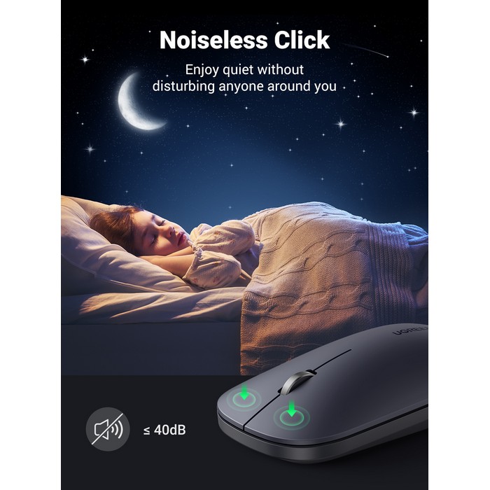 Беспроводная мышь, UGREEN, Черный, 3cm, 1.5 Вт, Аккумулятор, Щелочная, Пластик