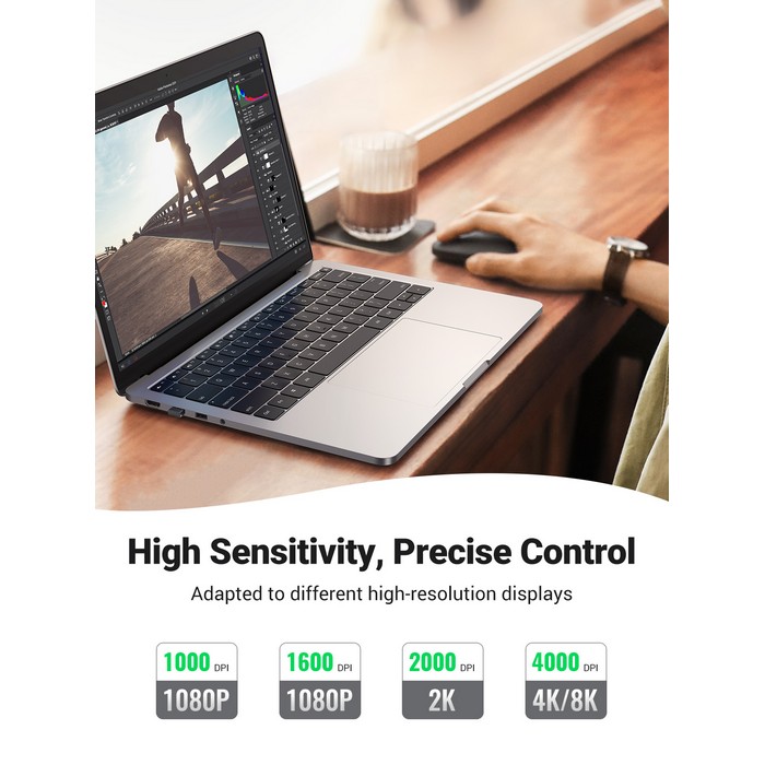 Беспроводная мышь, UGREEN, Черный, 3cm, 1.5 Вт, Аккумулятор, Щелочная, Пластик