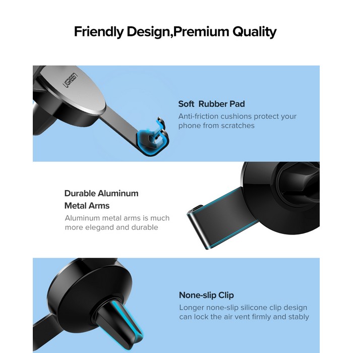 Car phone holder, UGREEN, Aluminium, ABS, Silicone, Black