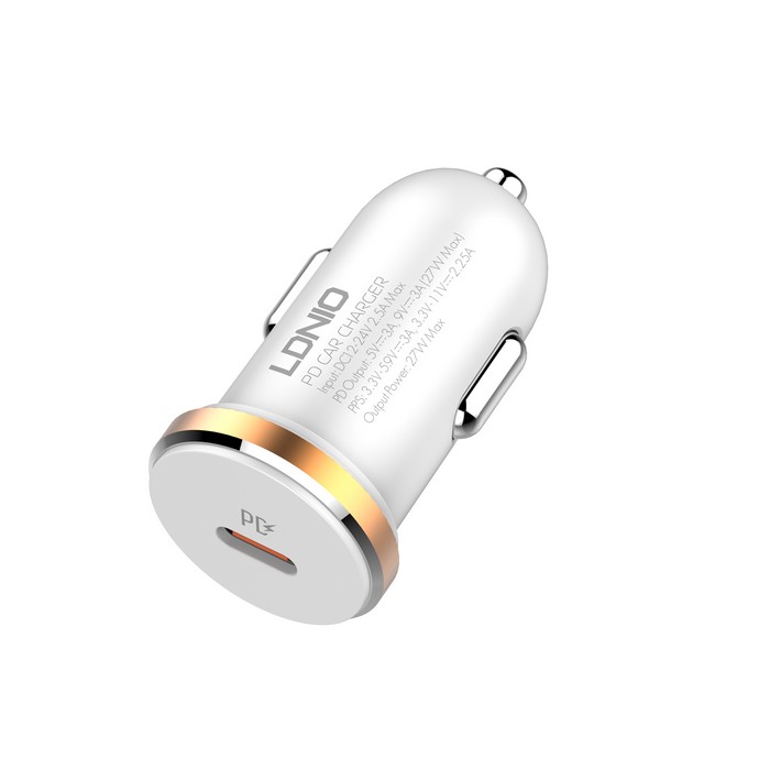 Incarcator auto, LDNIO, USB-C, 27w, Plastic, Alb