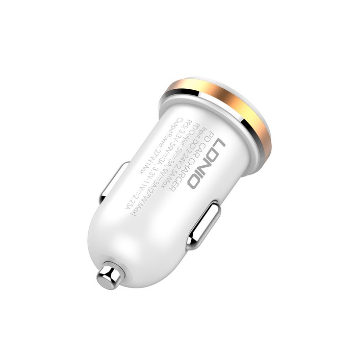 Incarcator auto, LDNIO, USB-C, 27w, Lightning, Plastic, Alb