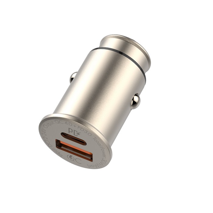 Incarcator auto, LDNIO, USB-A + USB-C, 30w, Metal, Auriu