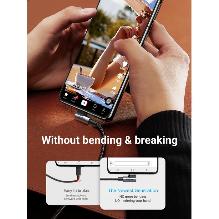 Angled usb cable, UGREEN, USB-A to USB-C, 1m, Aluminum Alloy, Nylon braided, Copper, Black