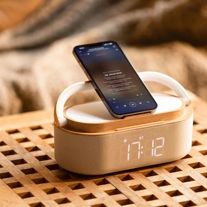 Wireless charger, HOLDMAY, With support, Plastic, with sounds, 10 W, Bluetooth 5.0, MP3, 110-20000 Hz, 3 hours, Digital, ABS | PVC, Alarm, LED display