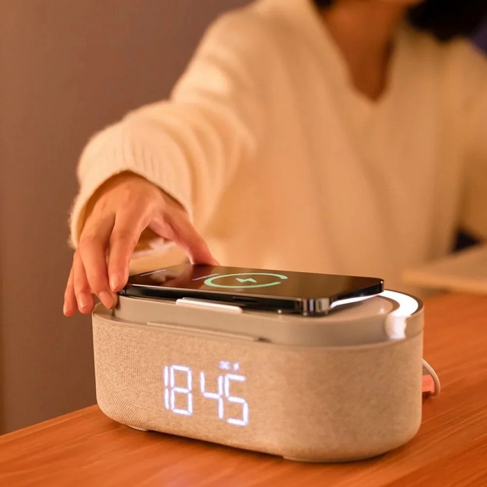 Wireless charger, HOLDMAY, With support, Plastic, with sounds, 10 W, Bluetooth 5.0, MP3, 110-20000 Hz, 3 hours, Digital, ABS | PVC, Alarm, LED display