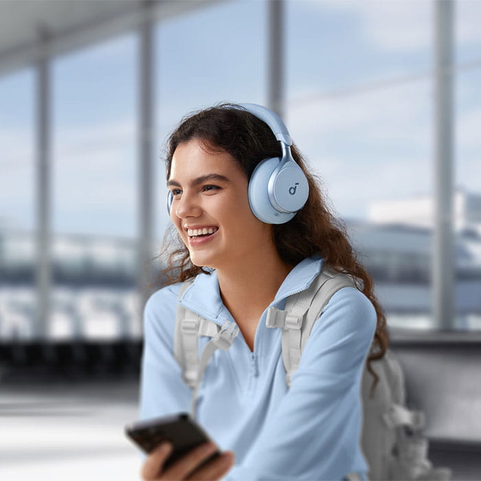 Casti audio, Soundcore, Space One, Hi-Res, LDAC, ANC, BT 5.3, Fara fir, Albastru, Plastic, Albastru deschis, Microfon, USB-C