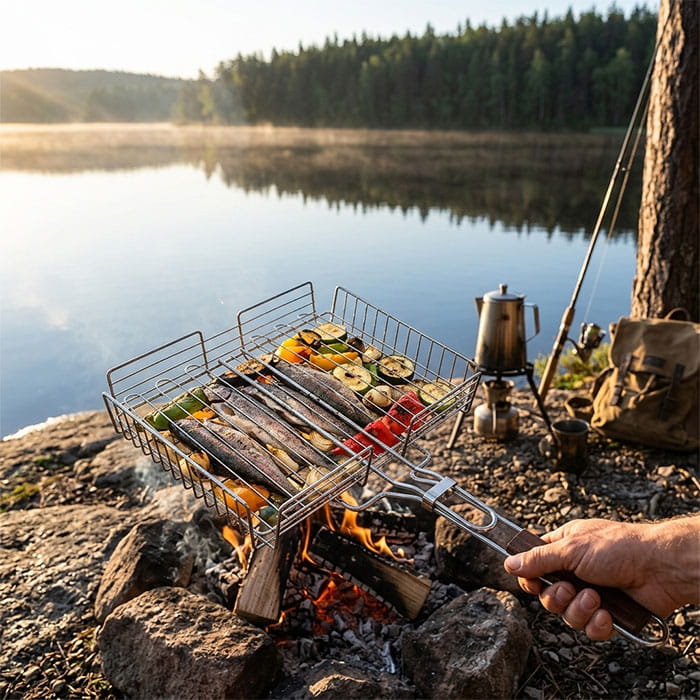 Гриль для барбекю, BBQ, 42x30см, Нержавеющая Сталь, Гриль для барбекю, Черный