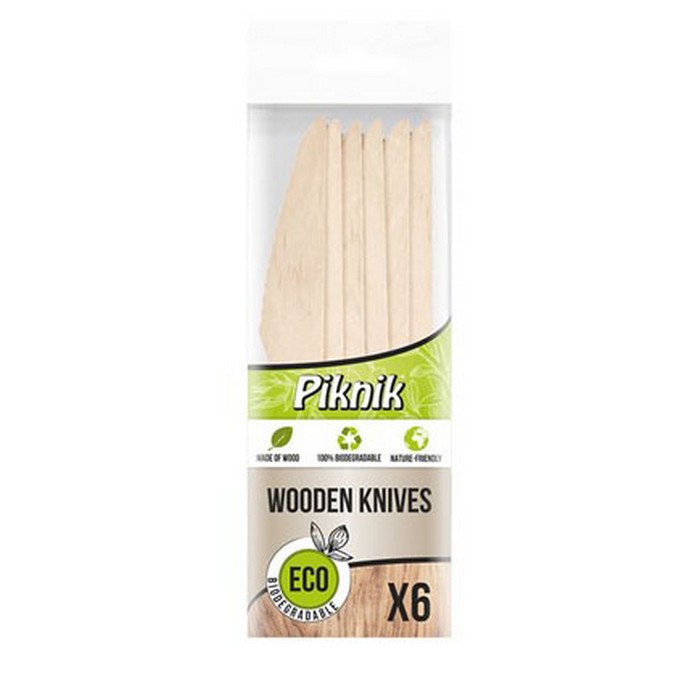 Set cutite, PIKNIK, Lemn, 6 piese, 16.5 cm, Biodegradabil