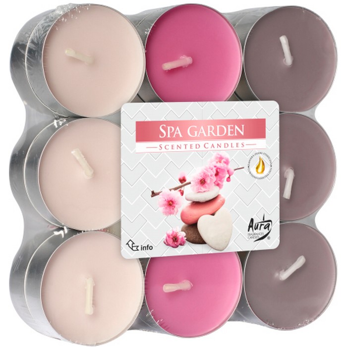 Set 18 lumanari parfumate, AURA, SPA Garden, 4 ore, 11gr, Parafina, Multicolor, 18 buc
