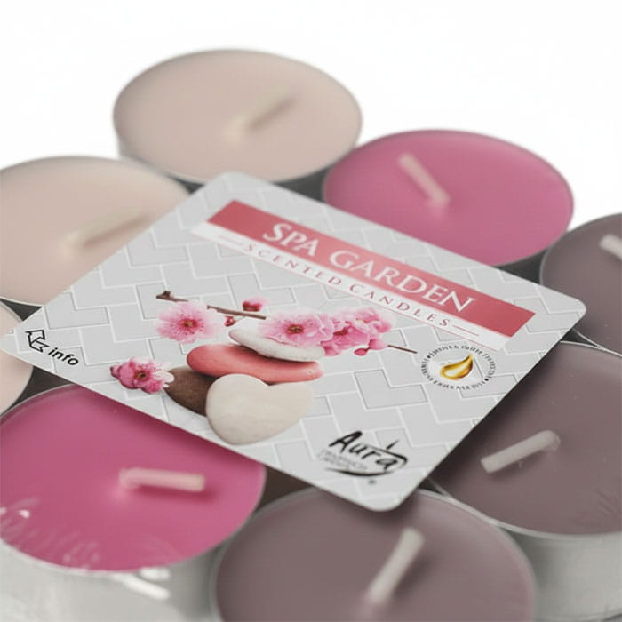 Set 18 lumanari parfumate, AURA, SPA Garden, 4 ore, 11gr, Parafina, Multicolor, 18 buc