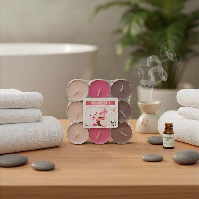 Set 18 lumanari parfumate, AURA, SPA Garden, 4 ore, 11gr, Parafina, Multicolor, 18 buc