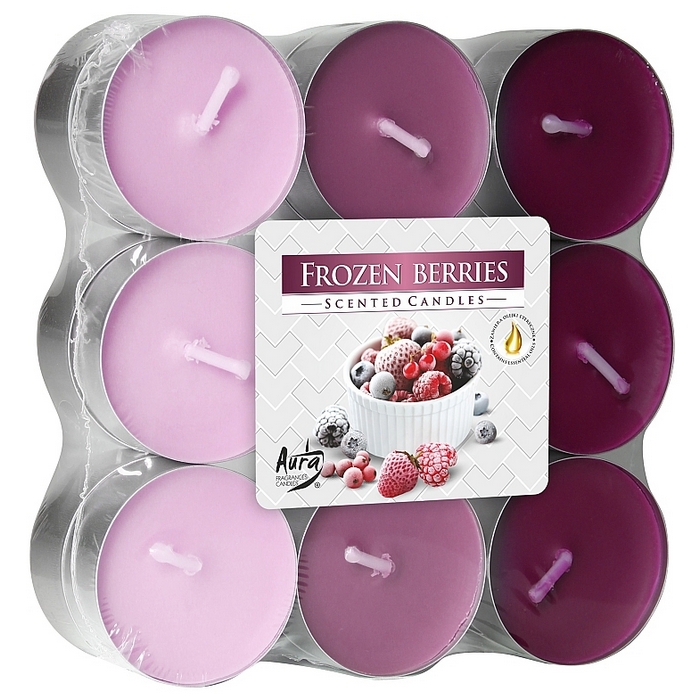 Set 18 lumanari parfumate, AURA, Fructe de padure, 4 ore, 11gr, Parafina, Multicolor, 18 buc