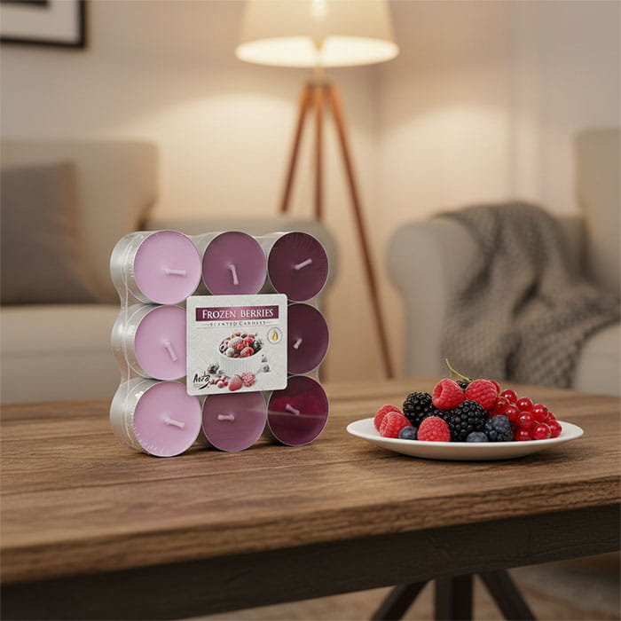 Set 18 lumanari parfumate, AURA, Fructe de padure, 4 ore, 11gr, Parafina, Multicolor, 18 buc