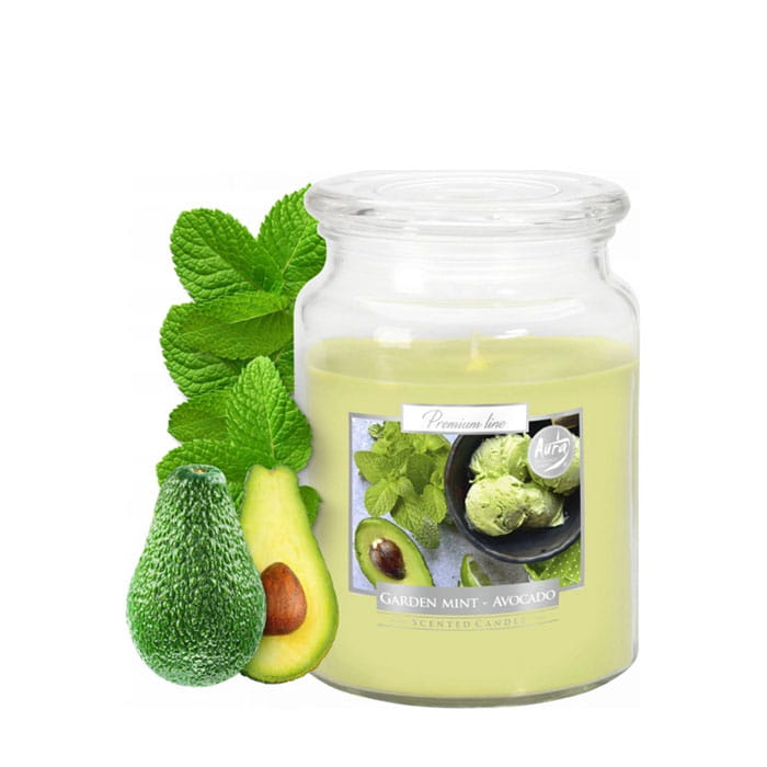 Ароматическая свеча, AURA, Garden Mint-Avocado, 100 часов, 500гр, Парафин, Ментоловый, С крышкой